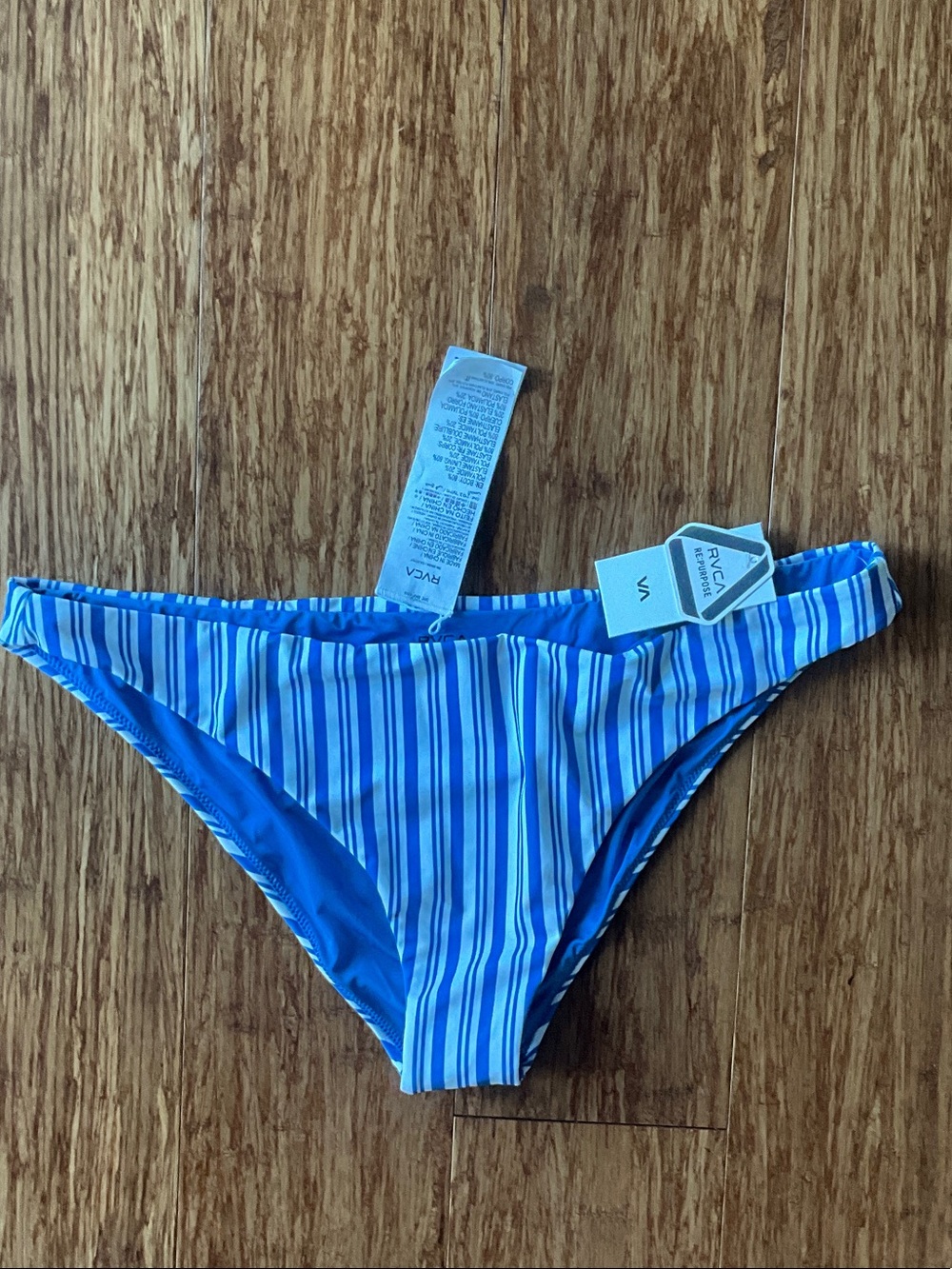 RVCA Blue and White Vertical Stripe Bikini Bottom